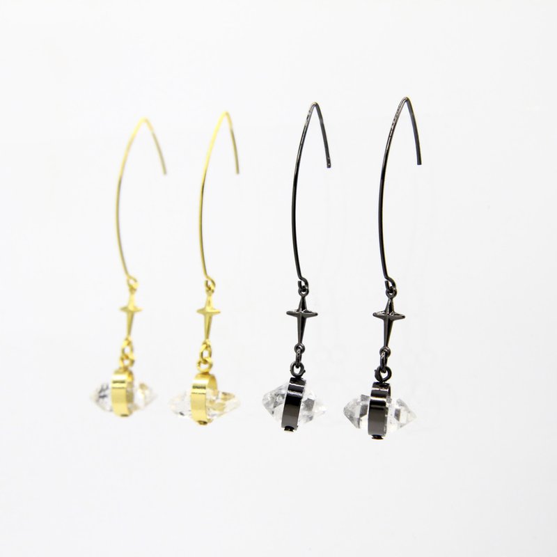 Double pointed crystal hook long earrings gold black silver - Earrings & Clip-ons - Crystal 