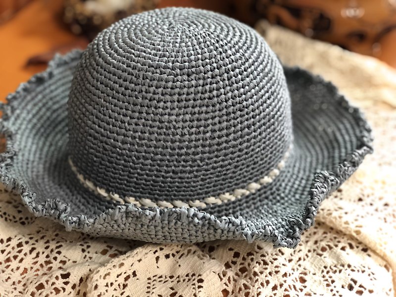 Gray-scale lace fisherman hat/summer sunscreen hat/woven straw hat/hand-made crochet hat - Hats & Caps - Other Materials Gray