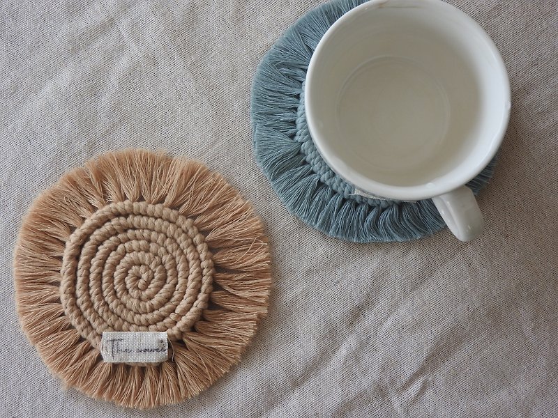 Macrame / Bohemian style / hand-woven coasters / candle mats - Coasters - Cotton & Hemp White