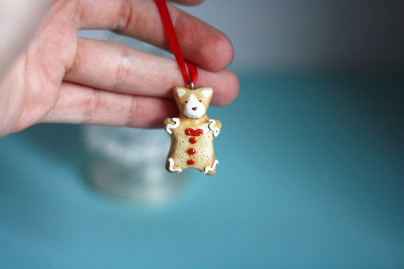 Gingerbread Welsh Corgi Dog Christmas Ornament - ตุ๊กตา - ดินเหนียว หลากหลายสี