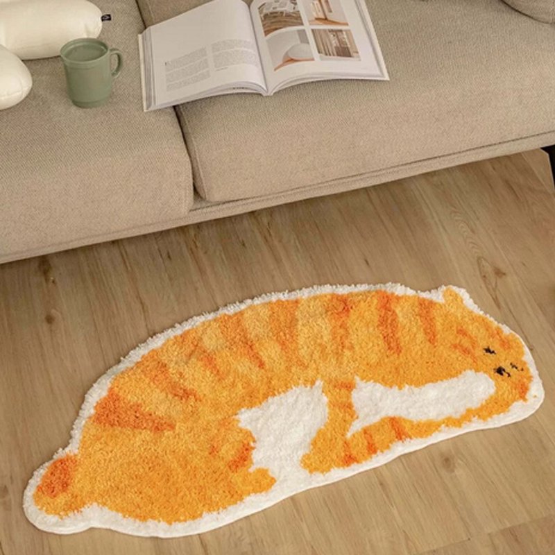 Life Warehouse・Lazy Cat Plush Floor Mat - Rugs & Floor Mats - Other Man-Made Fibers Orange