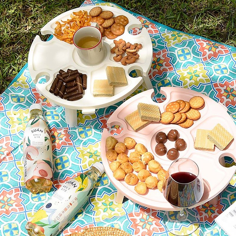 Portable dual-purpose lightweight folding picnic table divider plate red wine glass holder (two colors optional) - จานและถาด - พลาสติก หลากหลายสี