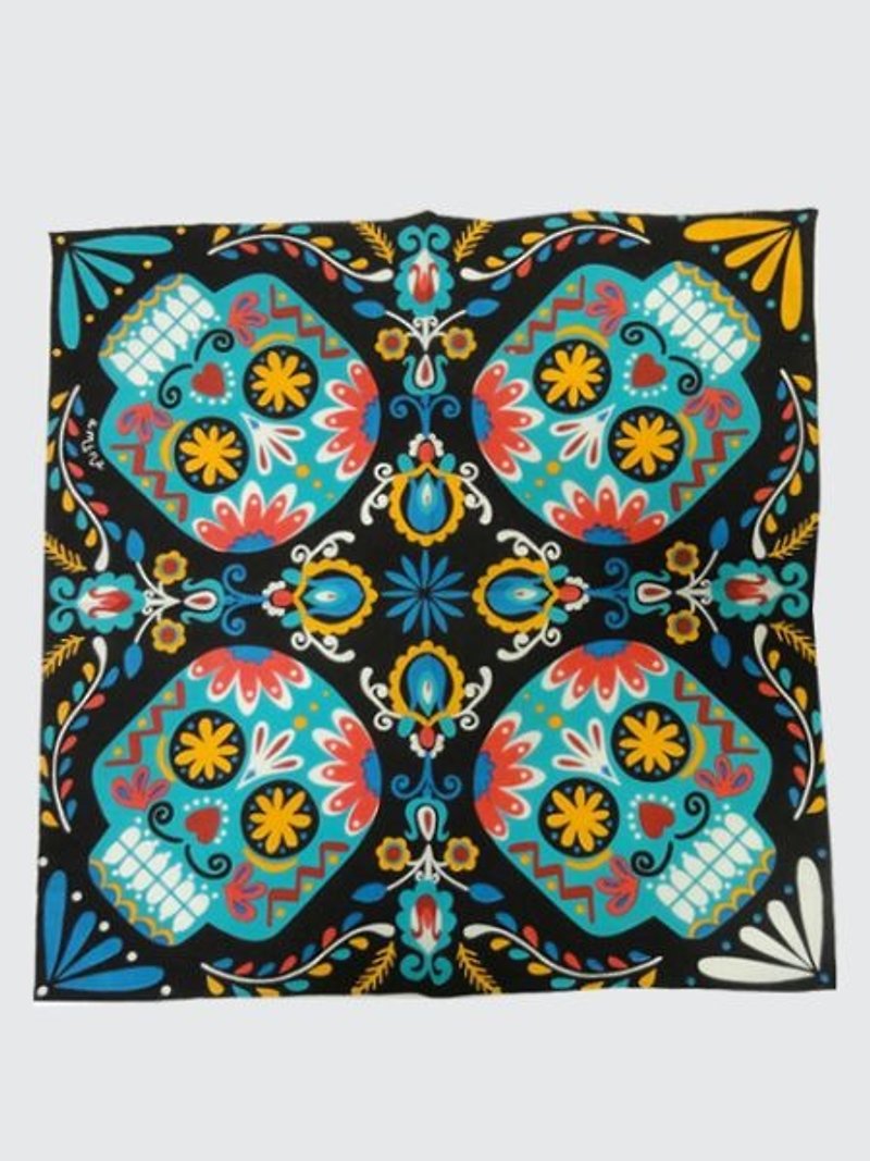 預購中  墨西哥骷顱頭方巾 (三色) ISAP7272 - 絲巾 - 棉．麻 多色