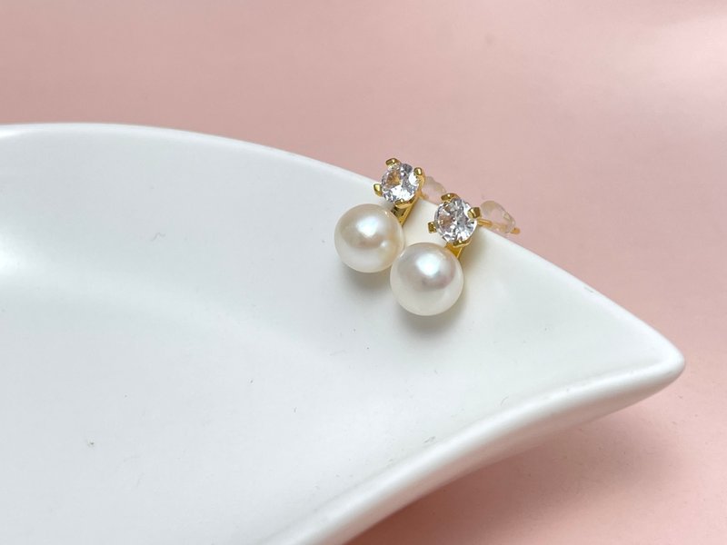 Princess style natural freshwater pearl sterling Silver earrings - ต่างหู - ไข่มุก ขาว