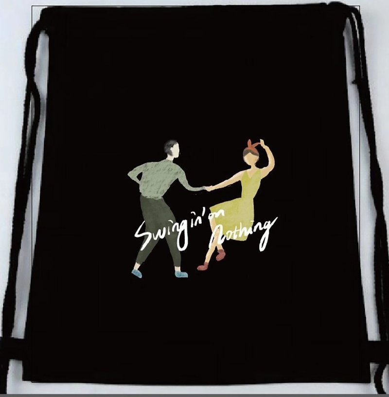 Birdddland original hand-painted pattern canvas shoulders drawstring bag green bag dance shoes bag black/green - Drawstring Bags - Cotton & Hemp Black