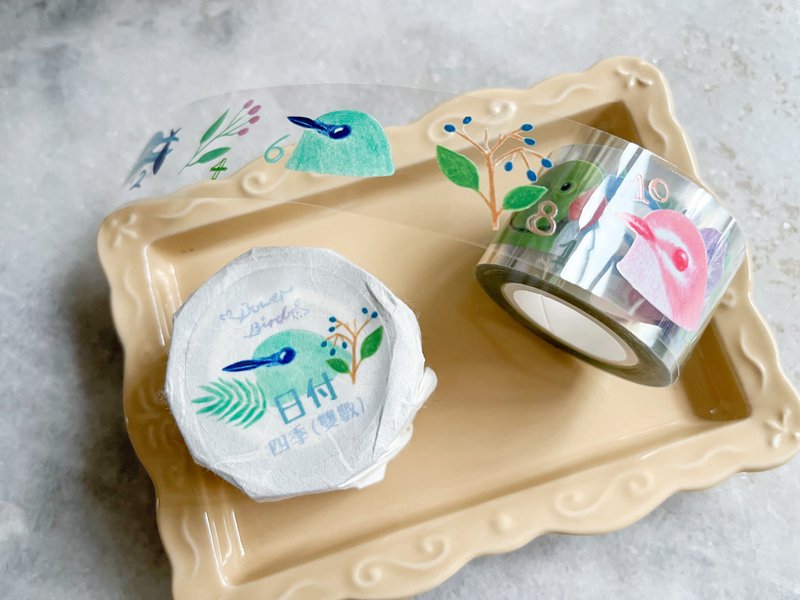 四季雙數日付MT PET亮面白墨膠帶 附離型紙 - 膠紙/膠帶/紙膠帶 - 其他材質 藍色