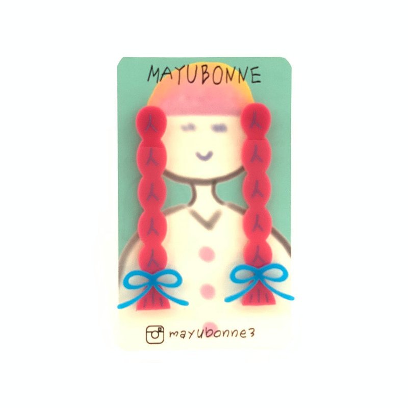 braid hair earrings - 耳環/耳夾 - 壓克力 粉紅色