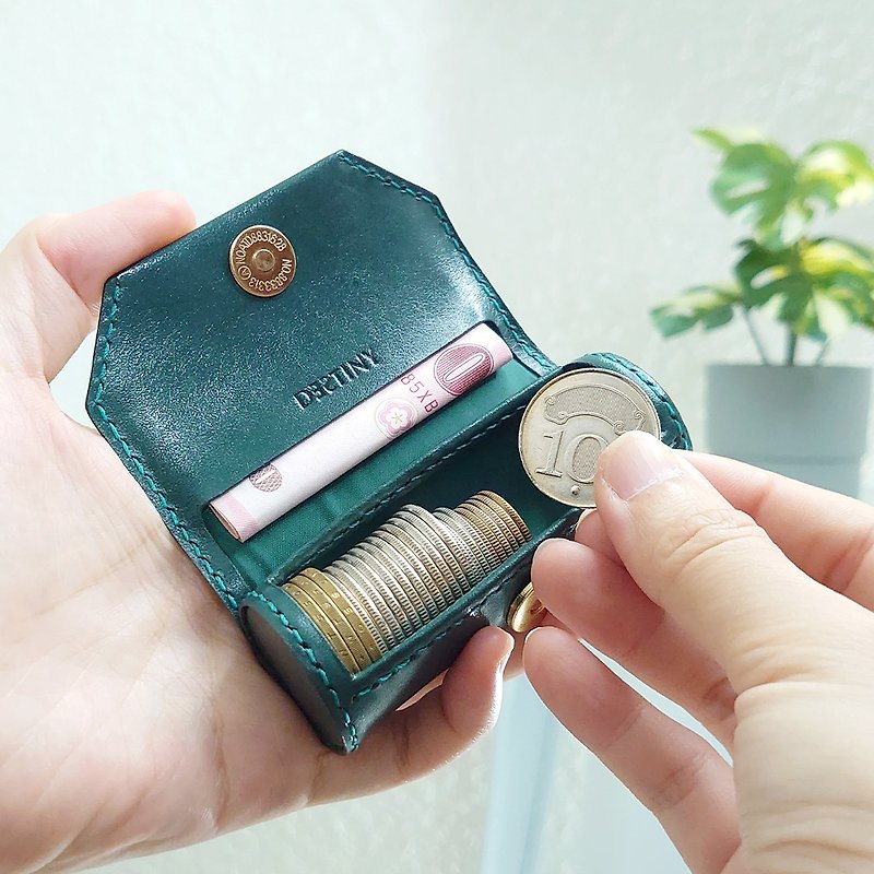 One-tube gold coin purse/classic solid color/lake green - กระเป๋าใส่เหรียญ - หนังแท้ สีเขียว