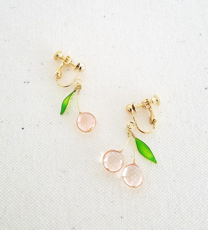 cherry clip-earrings - Earrings & Clip-ons - Other Materials Pink
