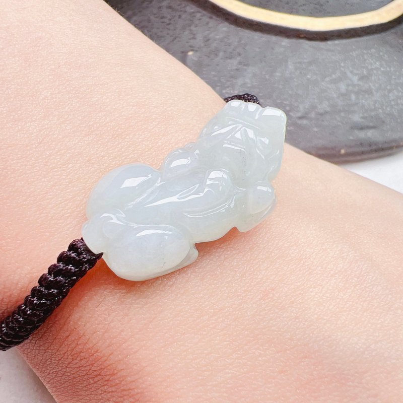 【招財神獸】冰種翡翠貔貅編織手鍊| 天然緬甸玉翡翠 | 送禮 - 手鍊/手鐲 - 玉石 透明