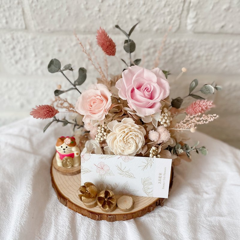 Immortal flower/everlasting flower business card holder, cherry blossom lucky cat business card holder, opening gift, store opening gift - Items for Display - Plants & Flowers Pink
