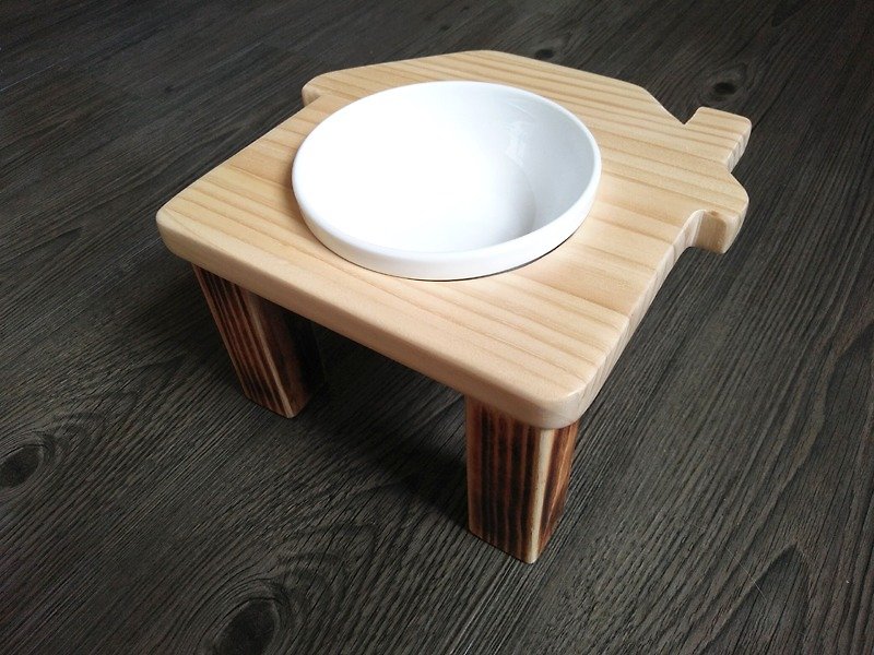 原木手作 毛小孩餐桌〔給牠一個家〕系列-- (客製化姓名) B款 - 寵物碗/碗架/自動餵食器 - 木頭 咖啡色