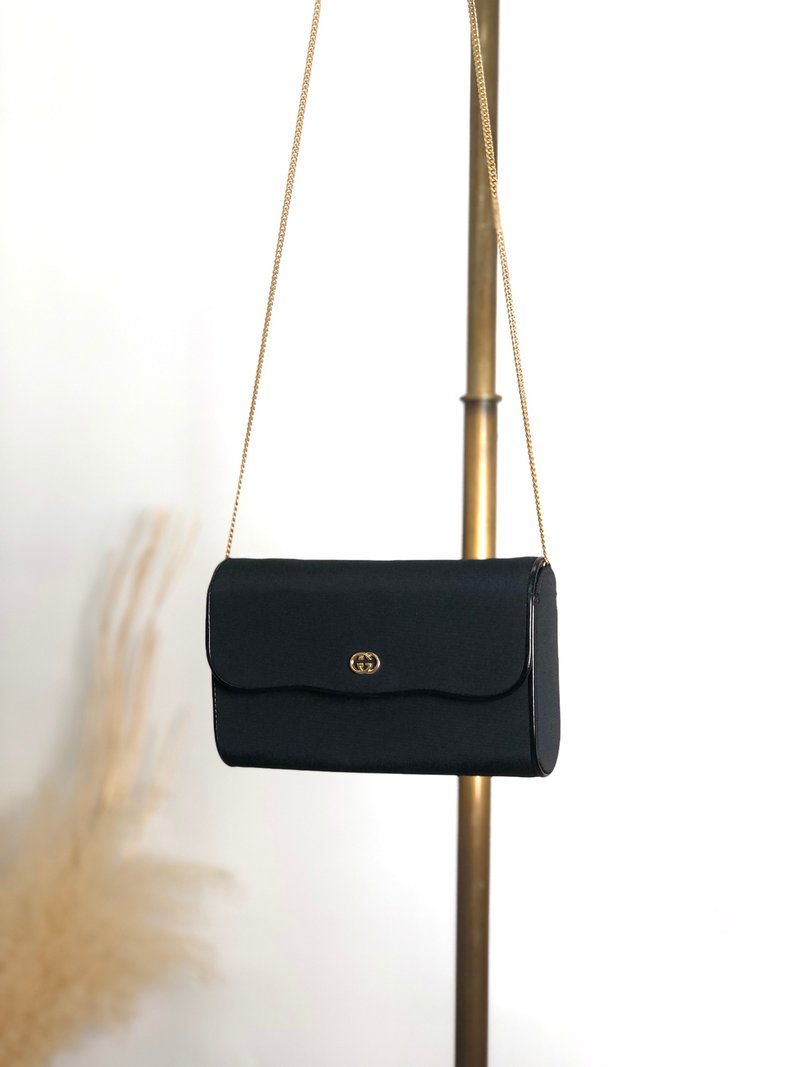 【 日本直送　名牌中古包 】GUCCI グッチ ショルダーバッグ ブラック インターロッキング ナイロン チェーン vintage ヴィンテージ c5t5sp - 側背包/斜背包 - 尼龍 黑色