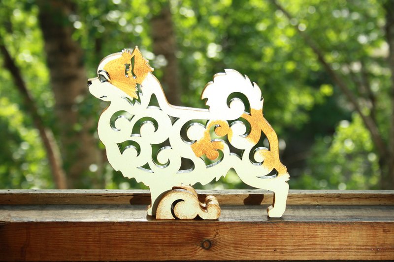 Statuette Longhaired chihuahua dog figurine made of wood - ของวางตกแต่ง - ไม้ 