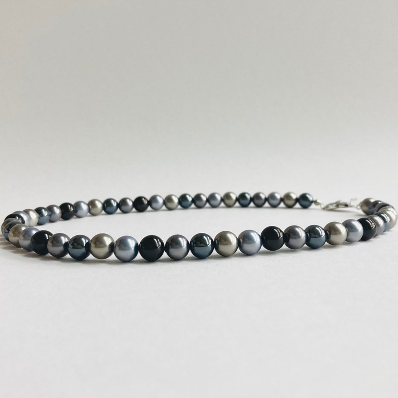 ガラスパールmixカラーネックレス/8mm約42cm/ブラックxグレー/日本製 - 項鍊 - 玻璃 黑色