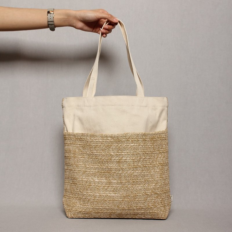 Five bags especially good canvas bag rattan style light brown - กระเป๋าแมสเซนเจอร์ - ผ้าฝ้าย/ผ้าลินิน สีนำ้ตาล