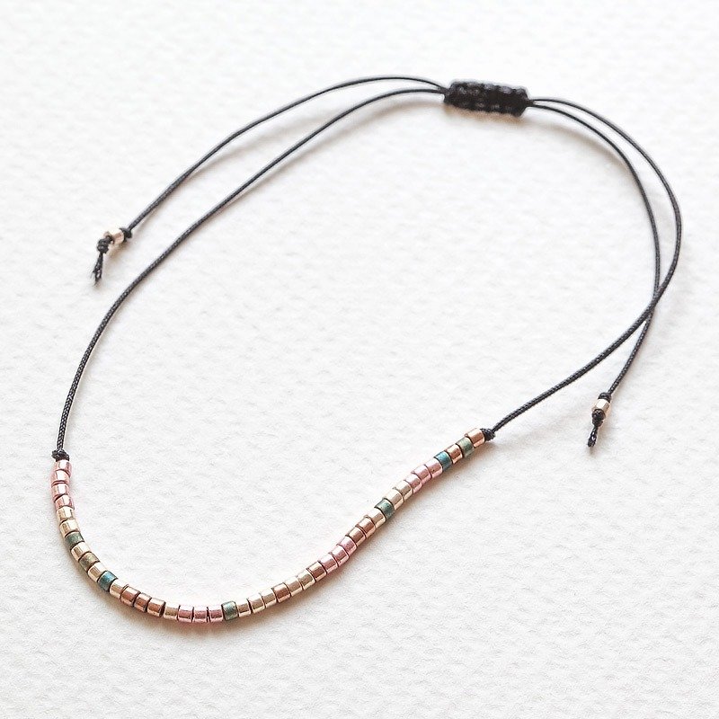 Boho Earth Tone Pearly Bohemian Ultra-fine Adjustable Telescopic Bracelet/Necklace "Small Chain Club" BMK020 - สร้อยข้อมือ - ผ้าฝ้าย/ผ้าลินิน 