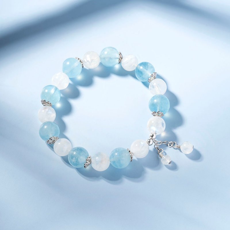 Ice and Snow Date | Aquamarine Moonstone 925 Silver Crystal Bracelet Customized Gift - Bracelets - Crystal Blue