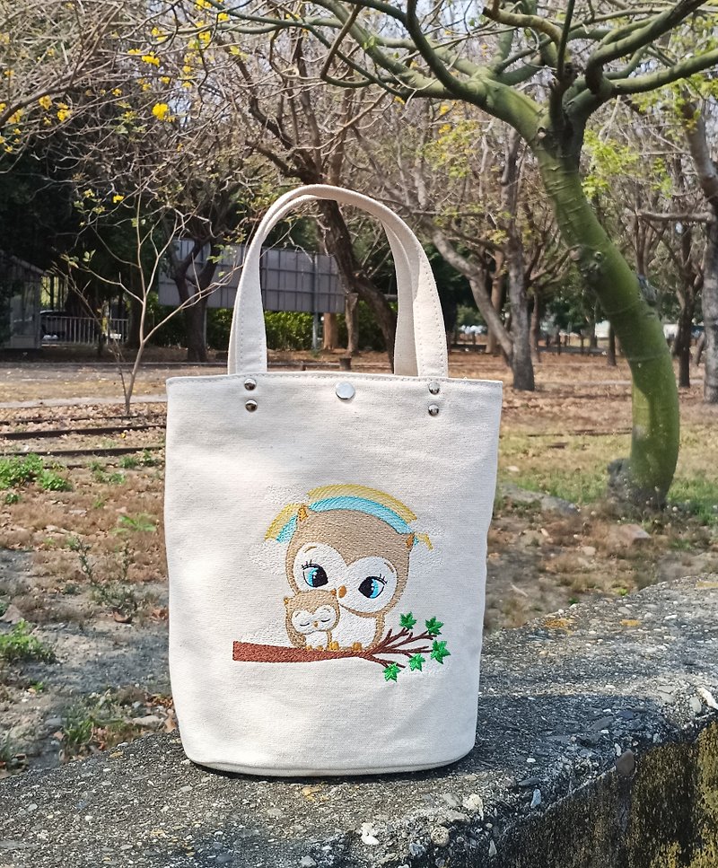 Owl embroidered small tote bag embryo cloth bag tote bag - Handbags & Totes - Cotton & Hemp 