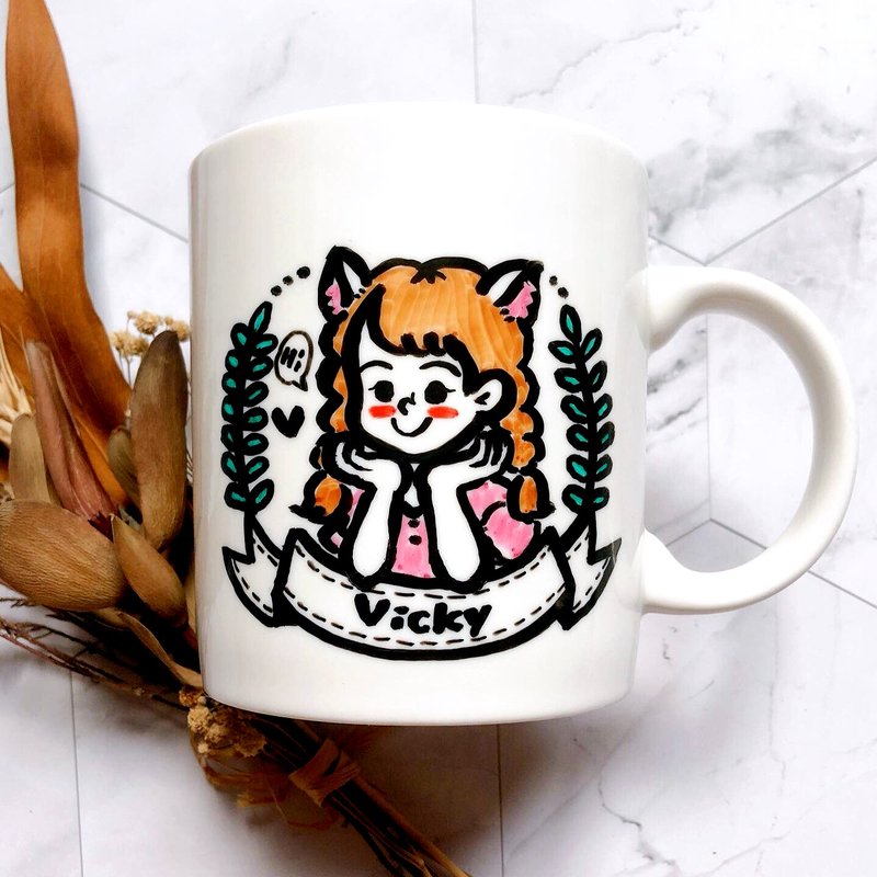 เครื่องลายคราม ภาพวาดบุคคล ขาว - Good Time-Custom Portrait/Custom Q Version Portrait_ Mug (Couple/Birthday/Marriage/Graduation)