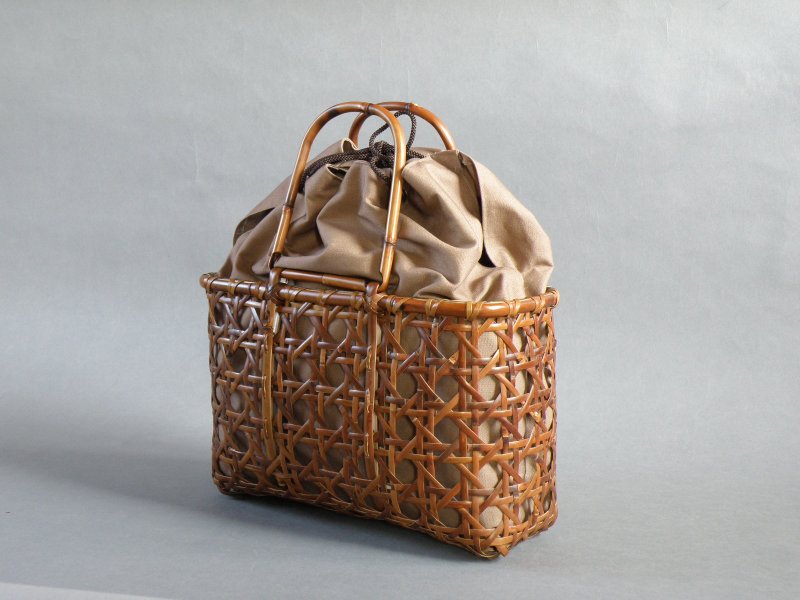 Bamboo basket bag basketbag Eight braid roof bamboo bamboo bamboo smoke Chishima bamboo - Handbags & Totes - Bamboo Brown