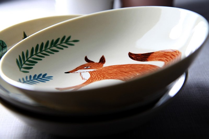 日本松尾美雪-鳥、兔子、狐狸碗盤三件組 - 盤子/餐盤/盤架 - 陶 
