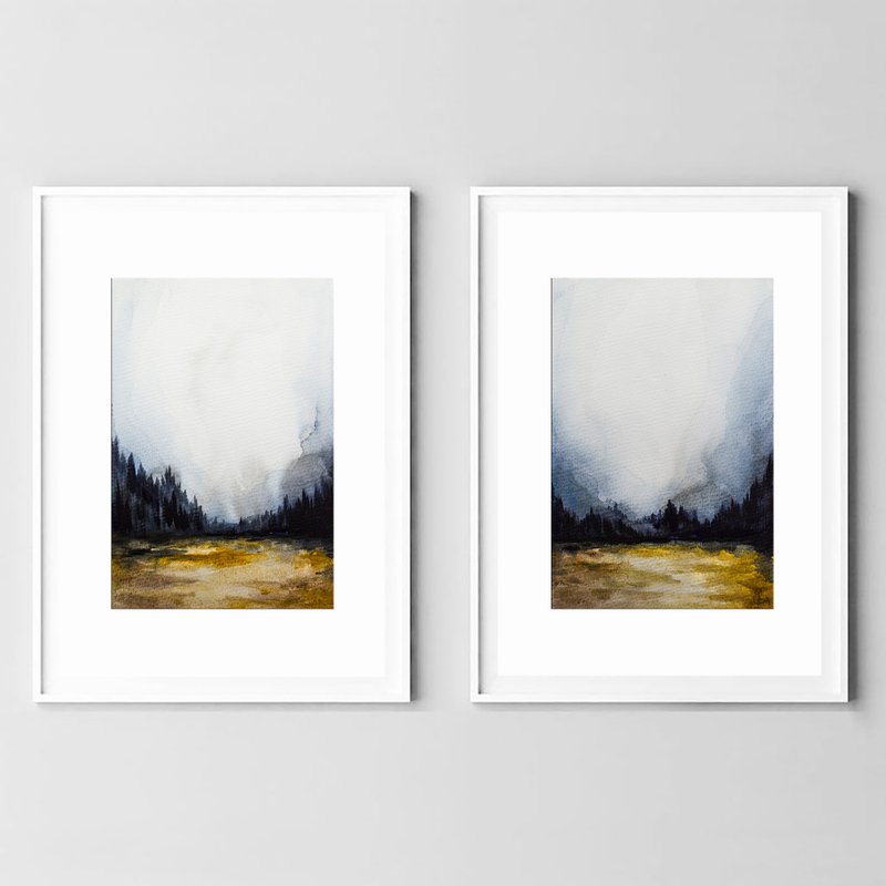风景画、水彩画、抽象画、纯手绘、挂画 - 海報/掛畫/掛布 - 紙 灰色