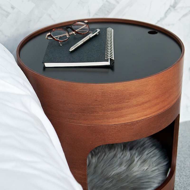 WOODY full treasure curved wood side table walnut color (including long hair decorative cushion) - Other Furniture - Wood Brown