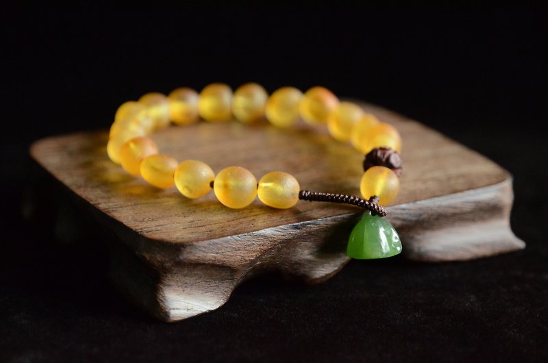 [Recall] Amber natural shape amber jasper lotus hand-woven vintage art bracelet - Bracelets - Gemstone Yellow