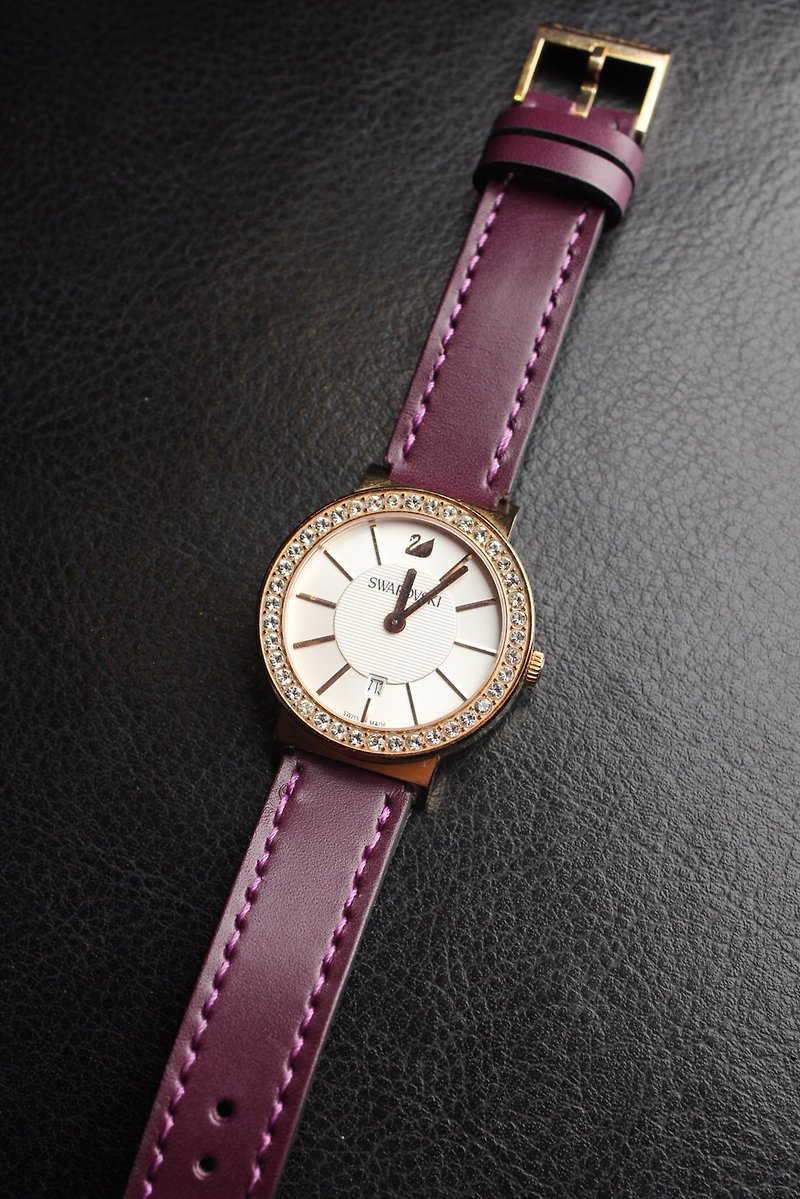 [ポセイドンブティックハンドメイドレザーグッズ]スワロフスキーストラップハンドメイドレザー誕生日プレゼント - 腕時計ベルト - 革 