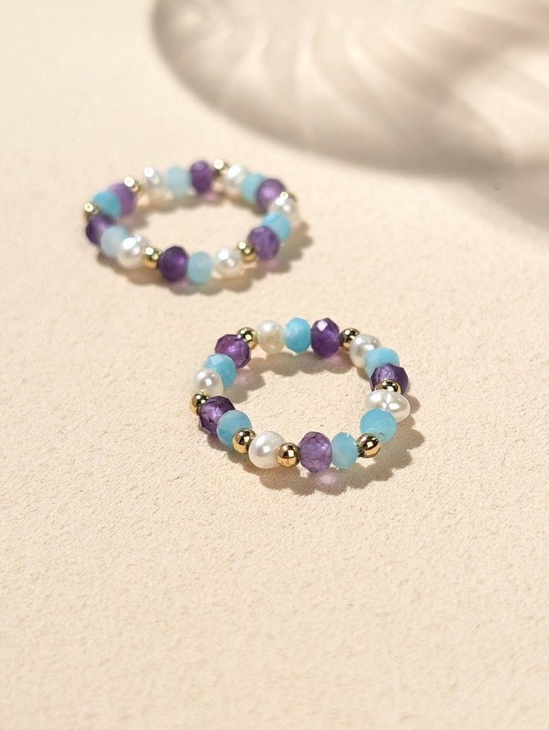 紫水晶 海藍寶 粉晶 珍珠 天然石串珠戒指 JIEGEM 姊的珠寶 - 戒指 - 半寶石 紫色