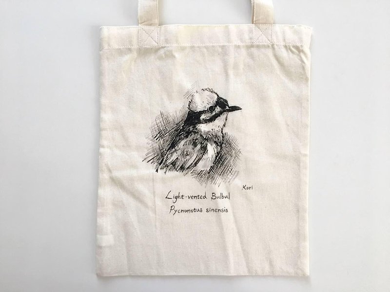 純粋な手描きの鳥の綿のショッピングバッグ‧Pulsatilla - トート・ハンドバッグ - コットン・麻 