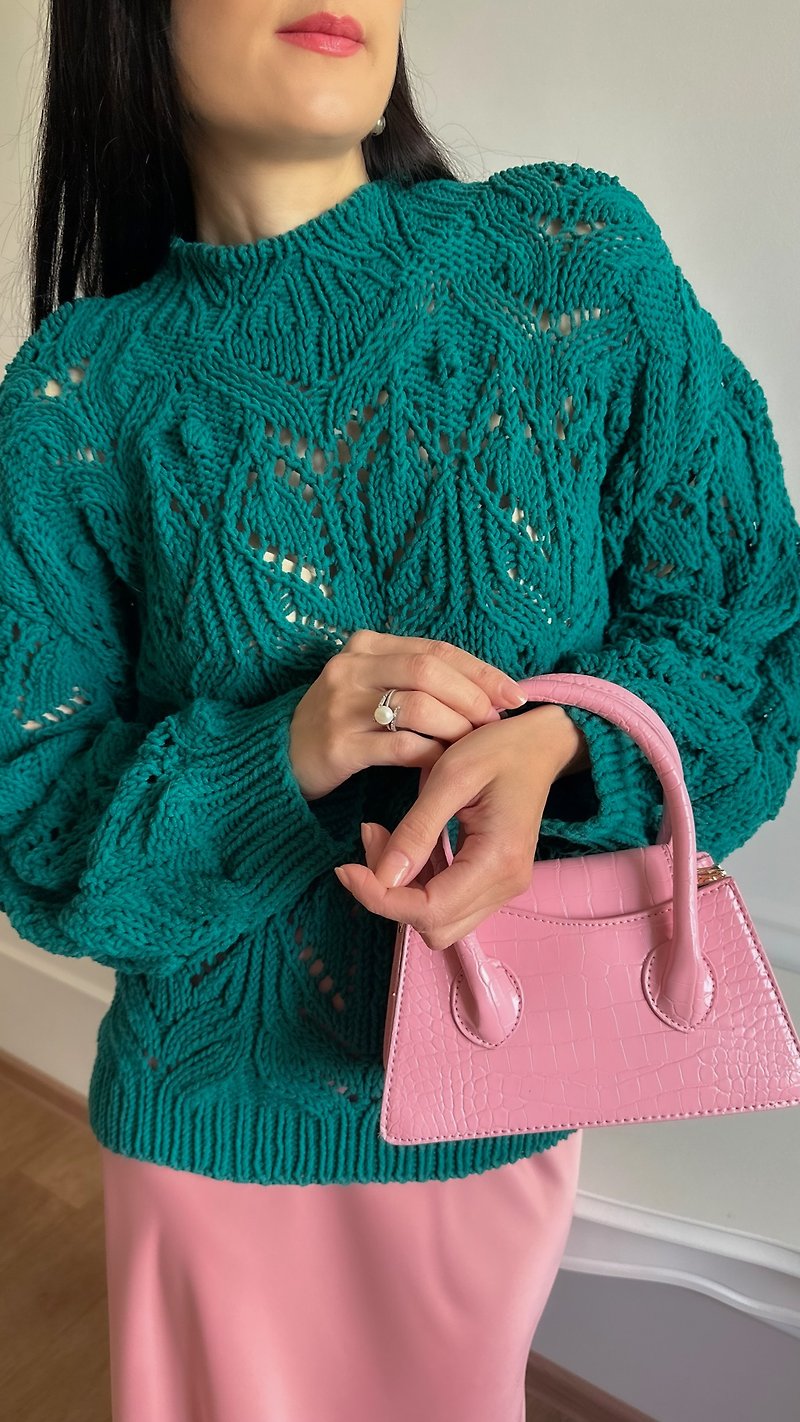 Cotton summer sweater Green sweater Womens pullover - สเวตเตอร์ผู้หญิง - ผ้าฝ้าย/ผ้าลินิน 