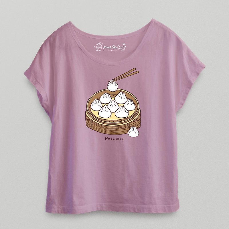Mochi Rabbit Dumpling小籠包T-shirt - กางเกงขาสั้น - ผ้าฝ้าย/ผ้าลินิน สึชมพู
