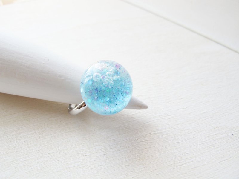 Rosy Garden baby blue glitter round glass ring - แหวนทั่วไป - แก้ว สีน้ำเงิน