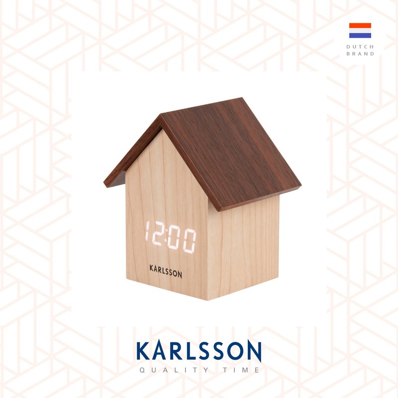 荷蘭Karlsson,LED Alarm clock House light wood 房子電子鬧鐘木 - 時鐘/鬧鐘 - 木頭 咖啡色