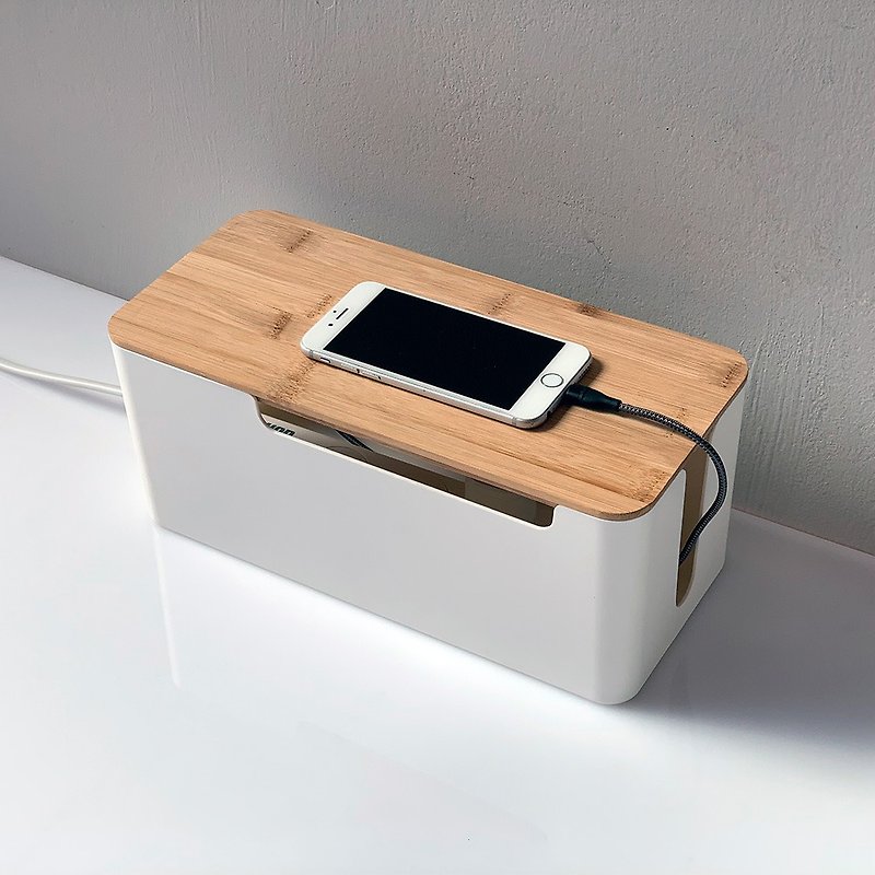 Elevon Unprinted wind wire socket special storage box / white box with bamboo cover - กล่องเก็บของ - พลาสติก ขาว