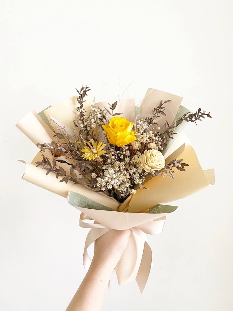黃玫瑰花束 | 乾燥花束 畢業花束 永生花束 - 擺飾/家飾品 - 植物．花 黃色