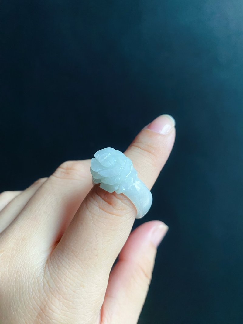天然緬甸玉 翡翠 手工雕花 戒指 有錢 玉 戒環 ring 內徑17.1mm - 戒指 - 玉石 綠色