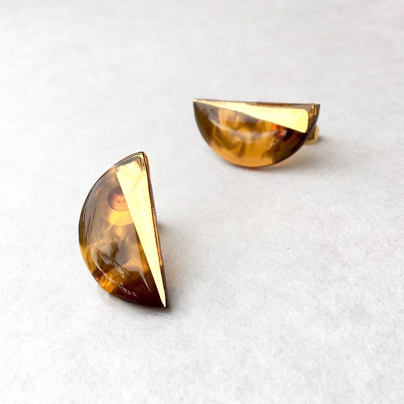 Half Moon Marble Earrings / Clip-On - Earrings & Clip-ons - Resin Brown