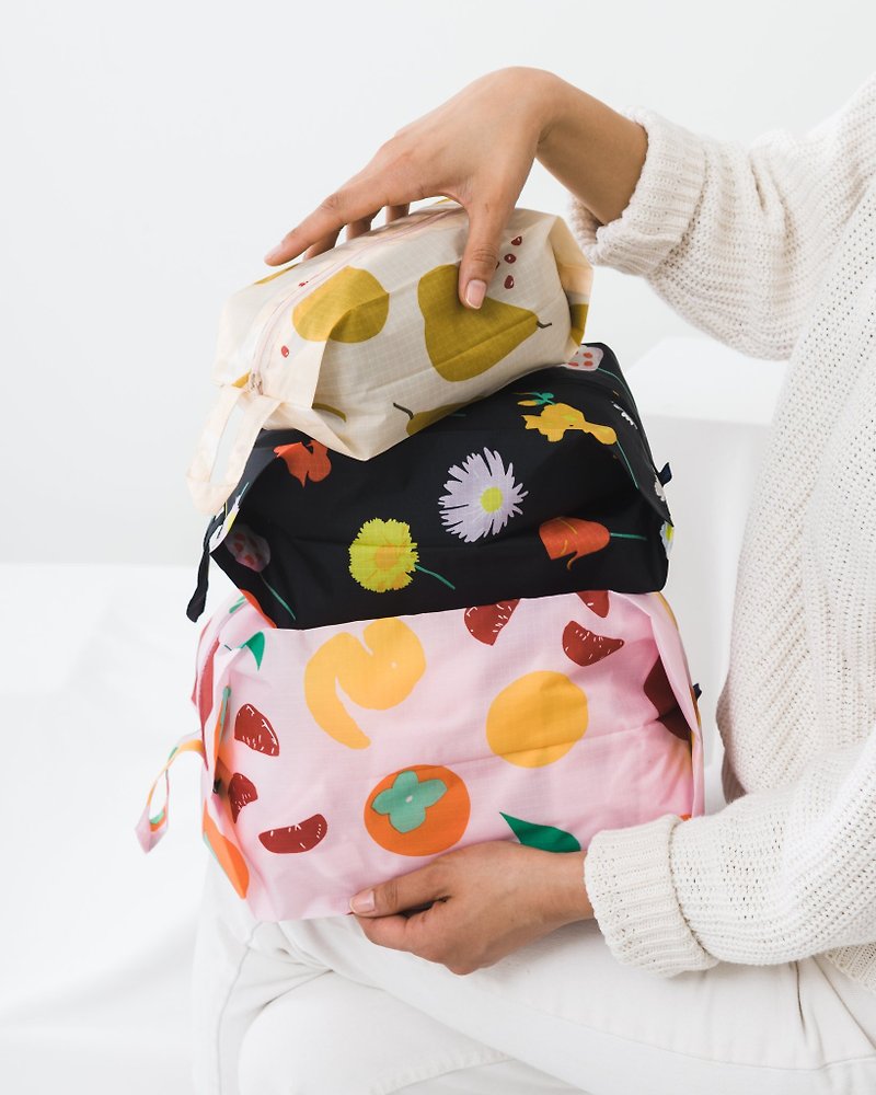 BAGGU旅行收納包三個一組- 花果系列 - 化妝袋/收納袋 - 防水材質 粉紅色