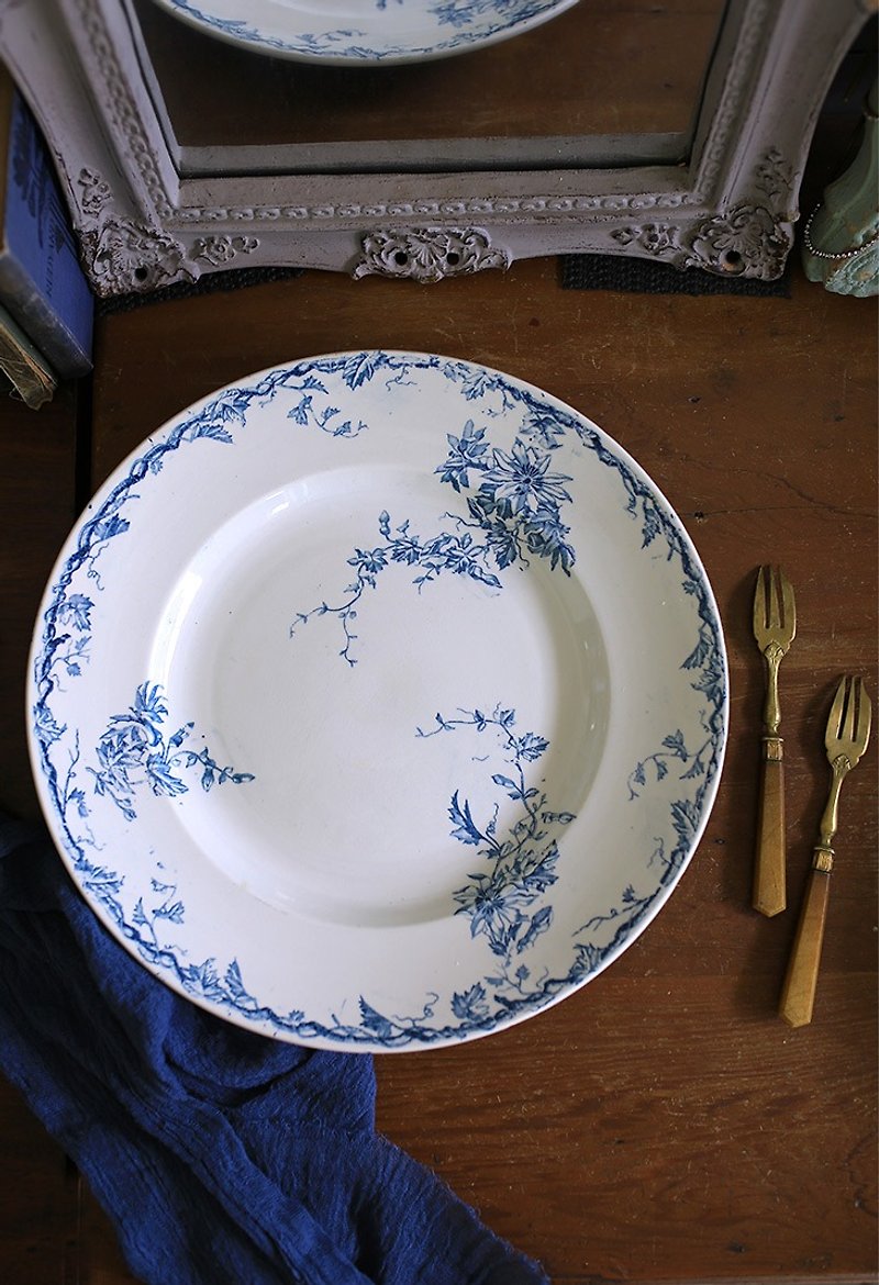 法國 古董老花盤 No.5 (大尺寸) 餐盤 盤子 - 盤子/餐盤/盤架 - 陶 白色