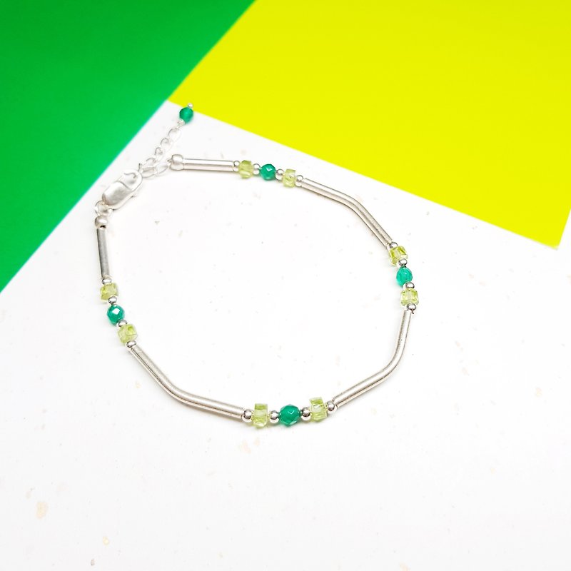 Starry Series - Peridot - Green Onyx Silver Bracelet / Green Agate / Peridot - Bracelets - Gemstone 