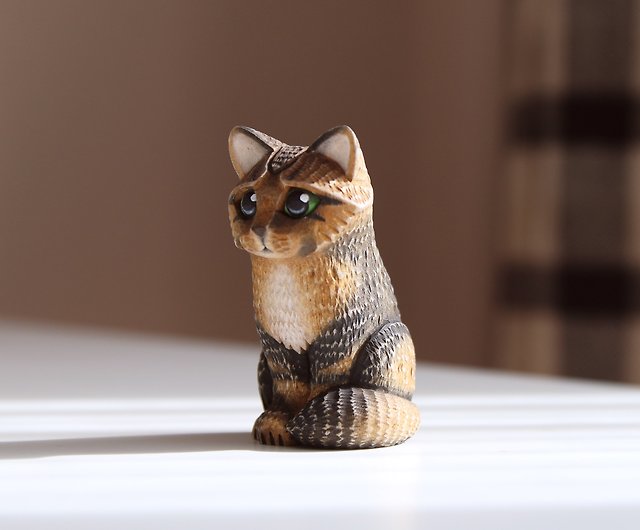 かわいい木の猫の置物木彫り猫好きギフト子猫ウッドアート