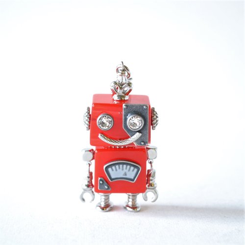 ロボット型チャーム 黒と赤 Robot accessories】ロボットチャーム