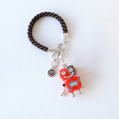 ロボット型チャーム 黒と赤 Robot accessories】ロボットチャーム
