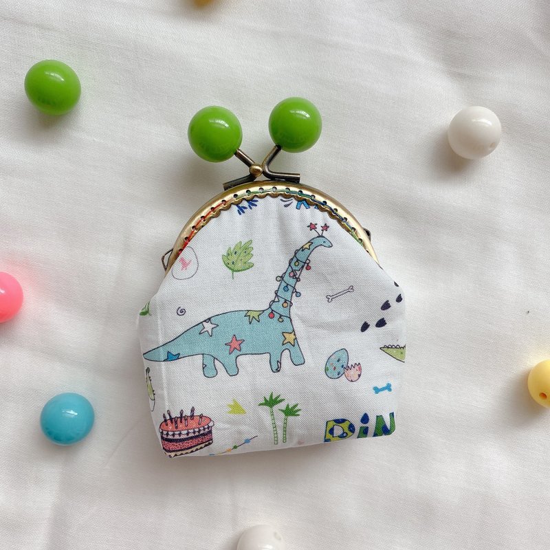 Little Rainbow Candy Mouth Gold Coin Purse-Dinosaur Party - กระเป๋าใส่เหรียญ - ผ้าฝ้าย/ผ้าลินิน สีนำ้ตาล