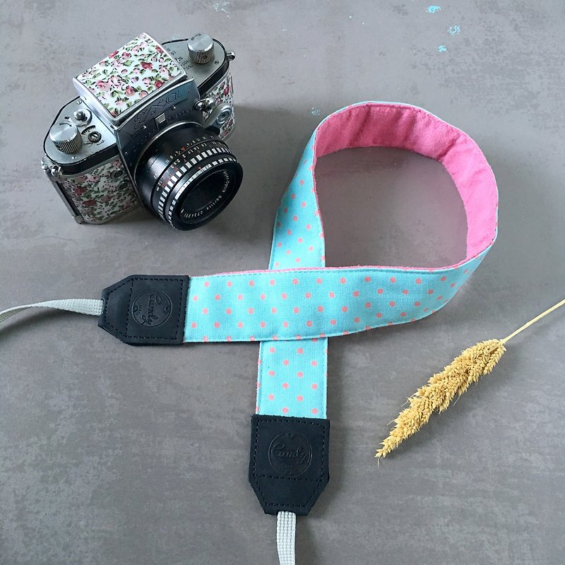 Blue Pink Polkadot  Mirrorless or DSLR Camera Strap - 相機/拍立得 - 棉．麻 藍色