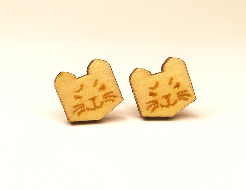 【壞壞貓】素色貼式木耳環 - 耳環/耳夾 - 木頭 