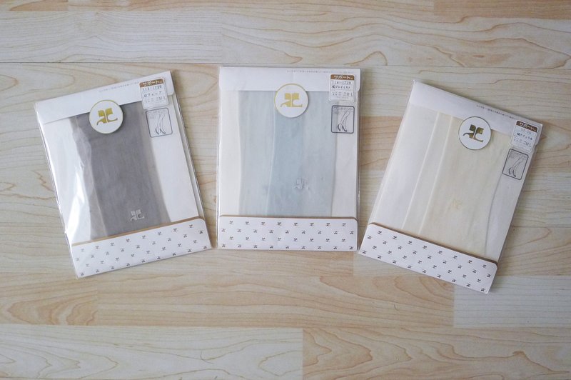 Vintage DeadStock COURRÈGES Stockings gray/cream/blue Tights with logo at ankle - 絲襪/褲襪 - 聚酯纖維 
